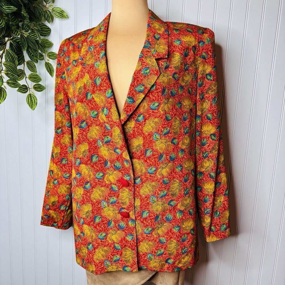 Vintage 80s Sz 10 Colorful Blazer Jacket Shoulder Pad Casual Sakura Sport USA
